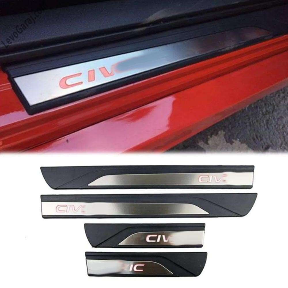 Honda Civic İçin Uyumlu Fc5 - Fk7 Işıklı Kapı Eşiği Dört Parça - Kırmızı